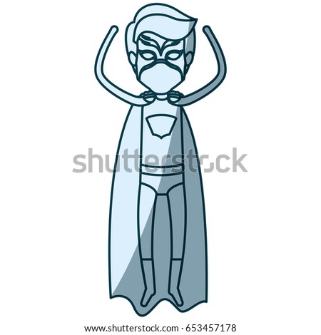 blue shading silhouette of faceless superhero male flying vertically vector illustration
