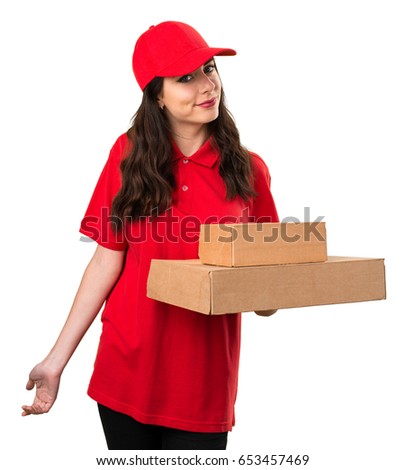 Delivery woman making unimportant gesture