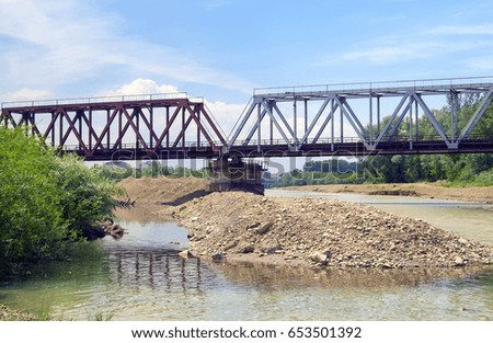 Nature summer river railway bridge blue sky