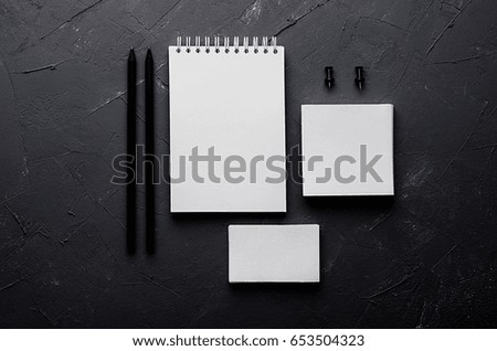 Corporate identity template, stationery on dark grey concrete texture. Mock up for branding, graphic designers presentations and portfolios.