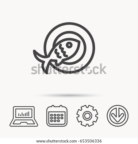 Fish dish icon. Natural seafood symbol. Notebook, Calendar and Cogwheel signs. Download arrow web icon. Vector