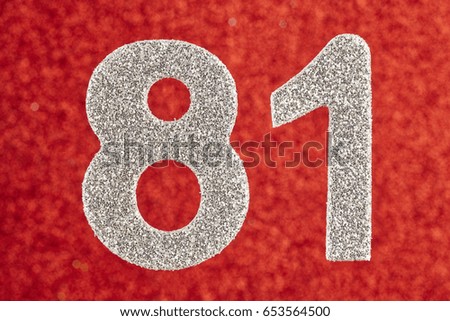 Number eighty-one silver color over a red background. Anniversary. Horizontal