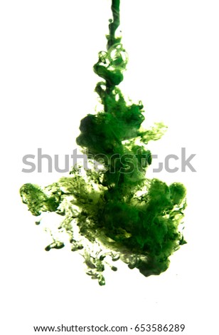 green ink in water isolated on white background