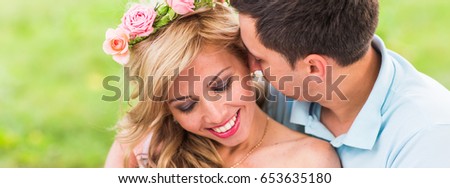 Close-up portrait of happy Couple in love outdoors