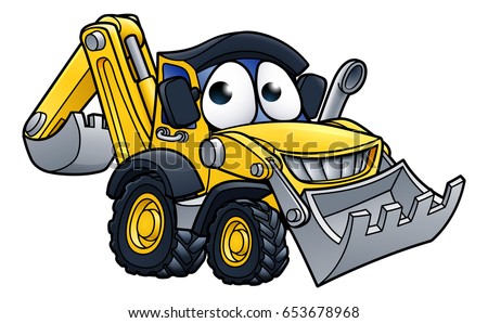 Bulldozer digger construction vehicle cartoon character mascot illustration