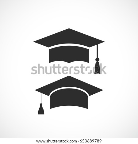 Graduation hat vector icon isolated on white background Royalty-Free Stock Photo #653689789