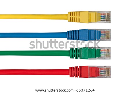 Four Multi Colored Network Cables. Red, Yellow, Green, Blue Color Royalty-Free Stock Photo #65371264