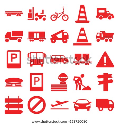Traffic icons set. set of 25 traffic filled icons such as plane taking off, airport bus, parking, direction   isolated, cone barrier, airport, airport tower, cone, truck
