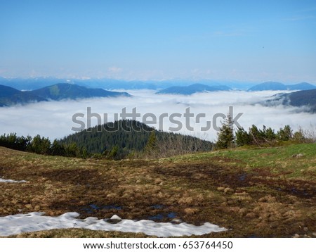 alpine lansdcape around Grosse Bischofsmutze in dachsteingebirge in austria in the early spring