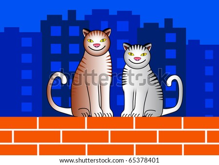 Two cats on a brick wall