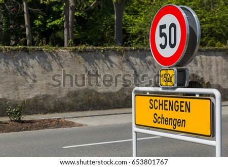 Sign in Schengen Luxembourg - travel background