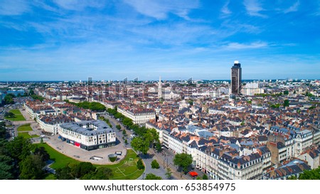 Aerial photography of Nantes city center and Feydeau in Loire Atlantique, France