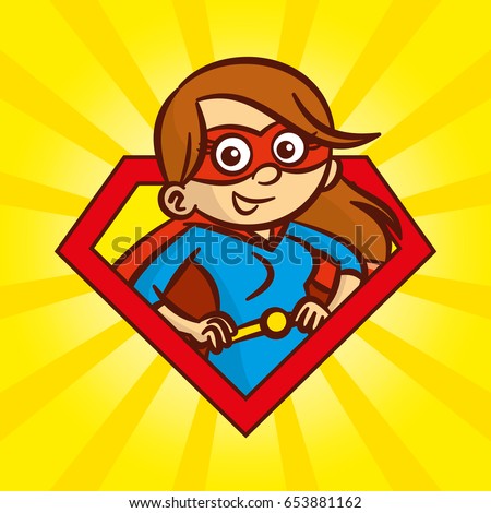 Superhero character woman logo, pop art background Vector