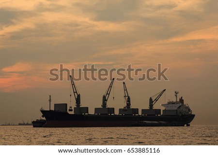 cargo container ships in the sea, silhouette picture