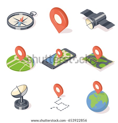GPS navigation icons set isolated on white background. Isometric vector illustration
 Royalty-Free Stock Photo #653922856