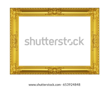 Antique gold frame isolated on white background, blank frame picture