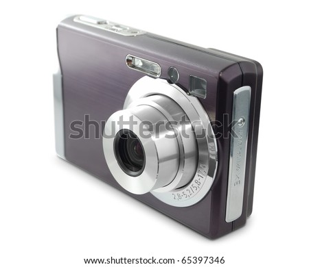 Digital compact photo camera isolated on white background