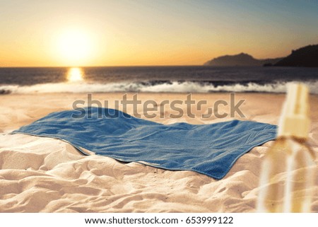 empty space on summer towel on beach and sunset time 