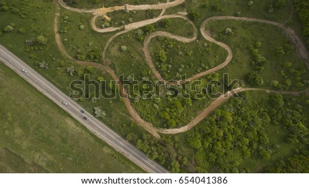 Road for auto rally aerial photography