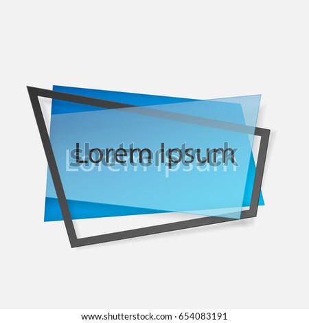 Piece of glass in blue hole with crossed black frame, isolated on white background with black lettering. Space for text. Vector illustration. Elements for poster, card, web, design.