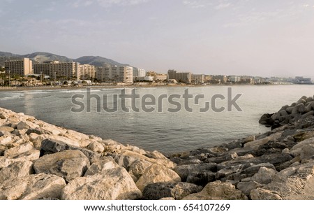 View of the beach and city of Torremolinos. Málaga province. Spain.