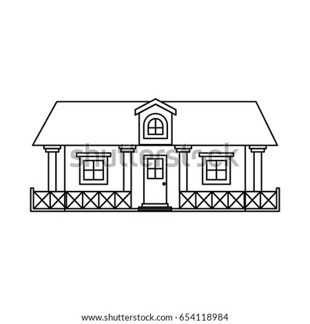 monochrome silhouette of country house with railing and attic vector illustration