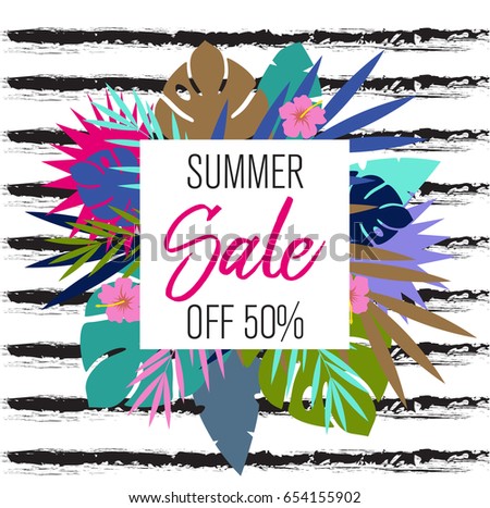 summer sale background with tropical flowers