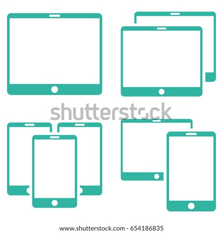 Mobile Device vector icon collection. Collection style is cyan flat symbols on a white background.