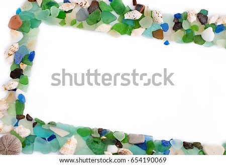 Set of sea shells on old wooden background. The collection of materials for creative hobby