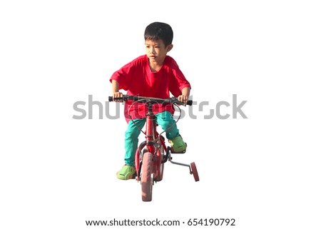 Asian children riding bicycles isolate