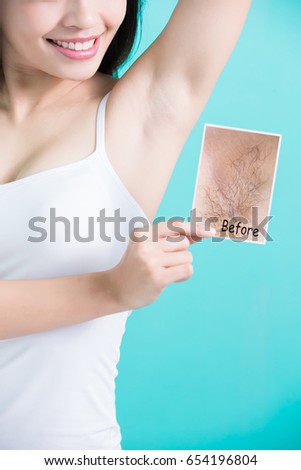 beauty woman take picture with under armpit problem before and after