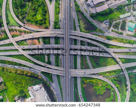 top view, aerial photos, Traffic on highway with cars.