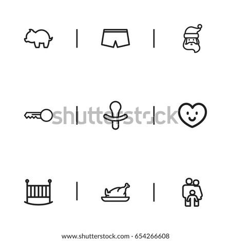 Set Of 9 Editable Relatives Icons. Includes Symbols Such As Love, Father Frost, Shorts And More. Can Be Used For Web, Mobile, UI And Infographic Design.