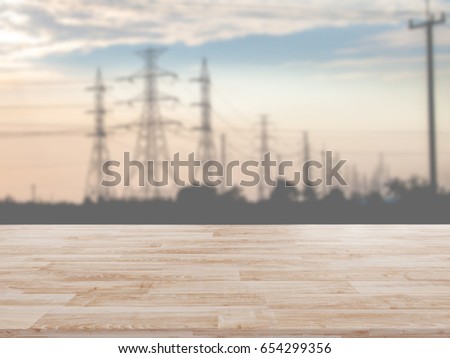 Table Top And Blur Electric Poles Of The Background