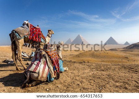 Egypt. Cairo - Giza. General view of pyramids Royalty-Free Stock Photo #654317653