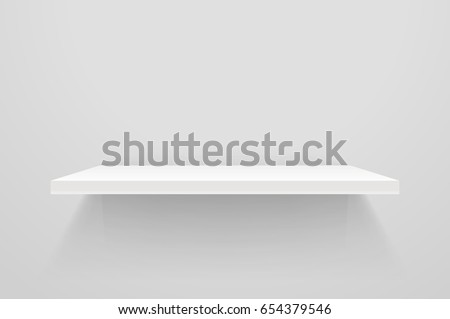 White empty shelf on white wall. Vector mockup Royalty-Free Stock Photo #654379546