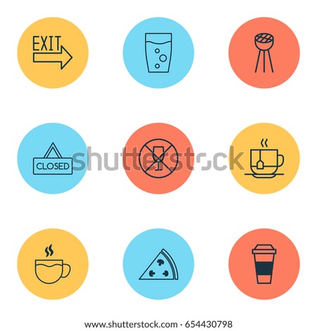 Icons Set. Collection Of Closed Placard, Hot Drink, Alcohol Forbid And Other Elements. Also Includes Symbols Such As Closed, No, Pizzeria.