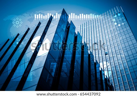 Background conceptual image with virtual interface against the building