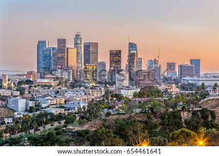 The Skyline of Los Angeles at Sunset