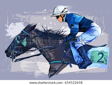 Horse with jockey on grunge backround - vector illustration
