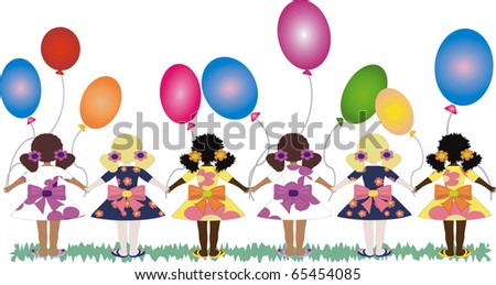 Border with  girls and balloons.
