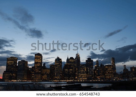 Buildings in Financial district, Lower Manhattan at night