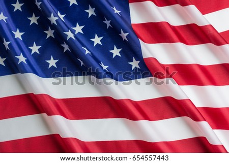 Closeup of American flag, Independence Day or 4th of July.