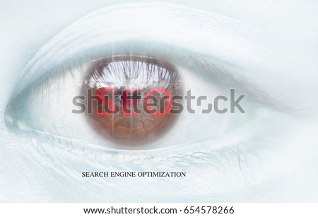 Human eyes with a seo logo.  the idea of promote traffic to website.