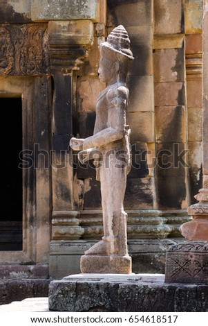 The ancient Khmer sandstone carving.