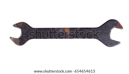 Old spanner  isolated on white