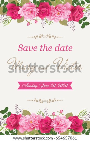 Wedding invitation cards with flower. (Use for Boarding Pass, invitations, thank you card.) Vector illustration.
