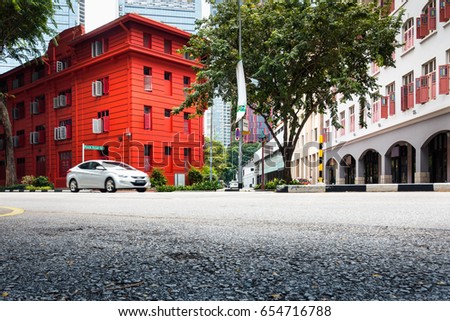 Chinatown and business downtown in Singapore., Junction street scene.