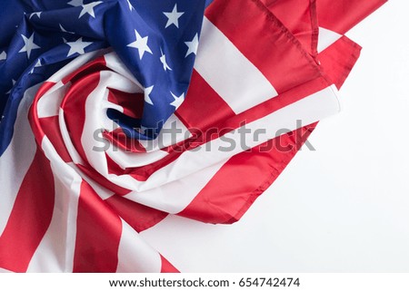 Closeup of American flag, Independence Day or 4th of July.