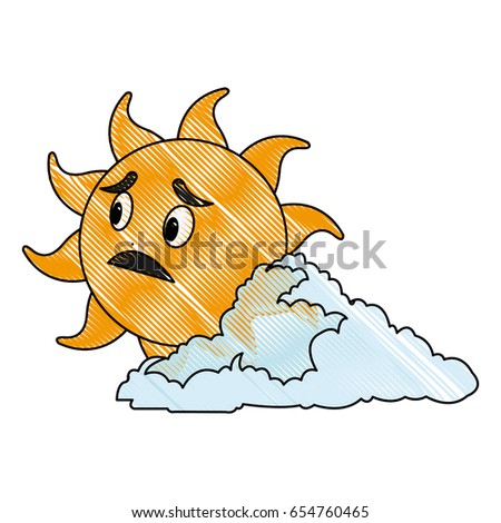 drawing cute smiling cartoon sun and cloud vector illustration